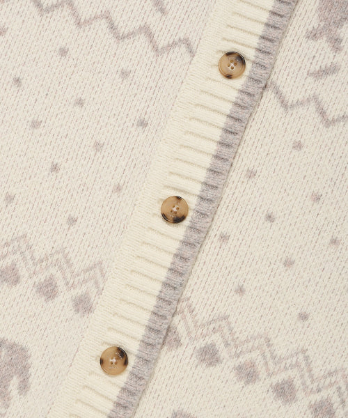 Women's Nordic Patterned Hooded Cardigan Cream