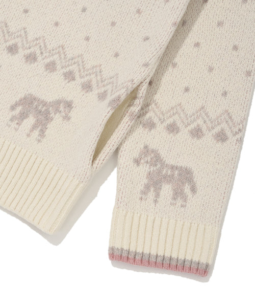 Women's Nordic Patterned Hooded Cardigan Cream