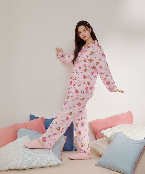 [Rilakkuma] Kuma's Free Time Long-Sleeved Pajama (PINK)_SPPPF49U06