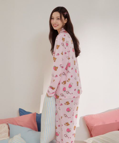 [Rilakkuma] Kuma's Free Time Long-Sleeved Pajama (PINK)_SPPPF49U06