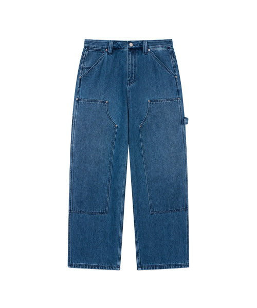 WIDE CARPENTER DOUBLE KNEE DENIM PANTS