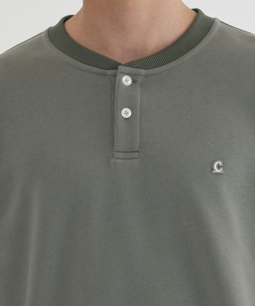 HENLEY NECK SWEATSHIRT