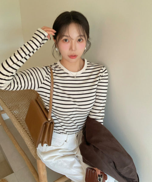 [Cotton Spandex] Round Neck Long-Sleeved T-Shirt_SPLWF49G01