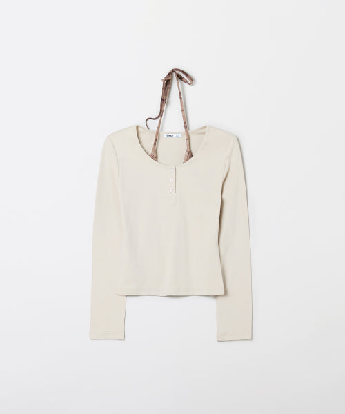 Checkered Layered Long Sleeve T-shirt_SPLWF49G55