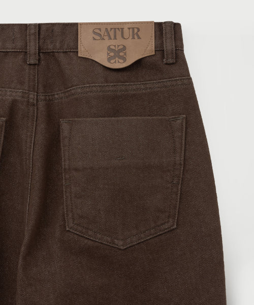 (W) Semi Loose Bootscut Denim Pants Brown
