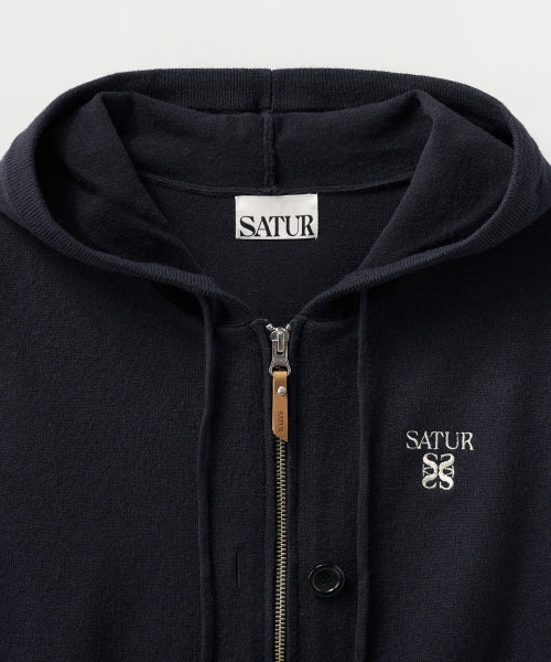 (W) Classic Knit Hood Zip-up Navy