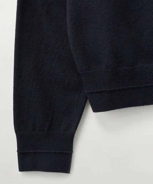 (W) Classic Knit Hood Zip-up Navy