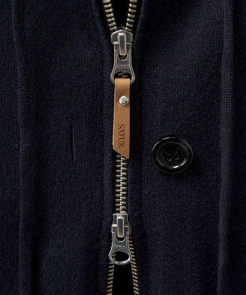 (W) Classic Knit Hood Zip-up Navy