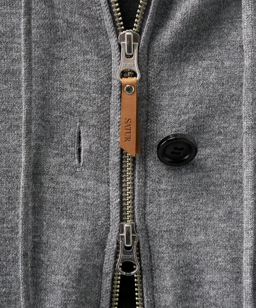 (W) Classic Knit Hood Zip-up Melange Gray