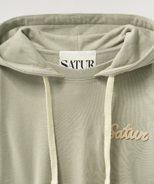 Satur Applique Round Neck Hoodie Sage Green