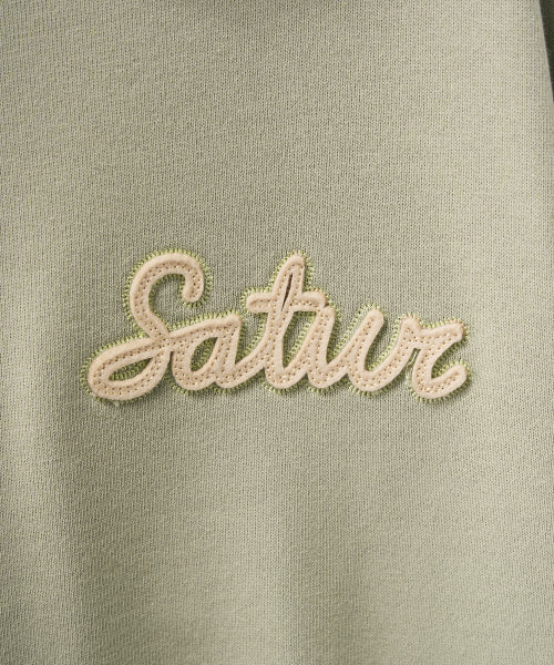 Satur Applique Round Neck Hoodie Sage Green