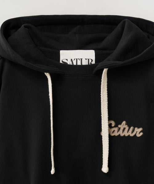 Satur Applique Round Neck Hoodie Black