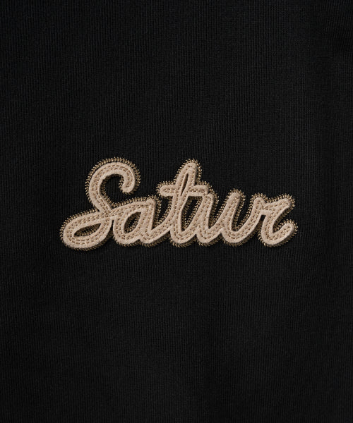 Satur Applique Round Neck Hoodie Black