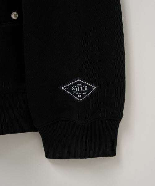 Satur Applique Round Neck Hoodie Black