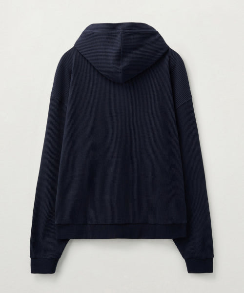 Half Button Waffle Hoodie Navy