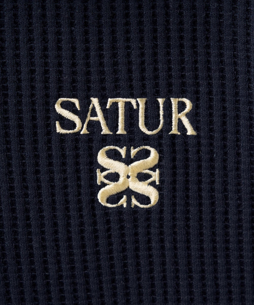 Half Button Waffle Hoodie Navy
