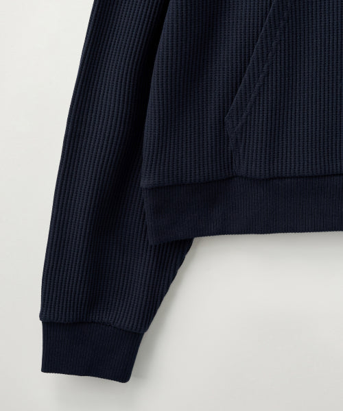 Half Button Waffle Hoodie Navy