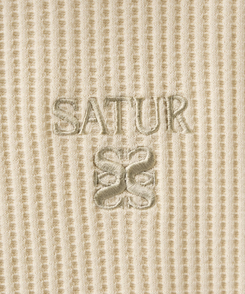 Half Button Waffle Hoodie Cream