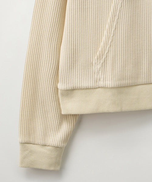 Half Button Waffle Hoodie Cream