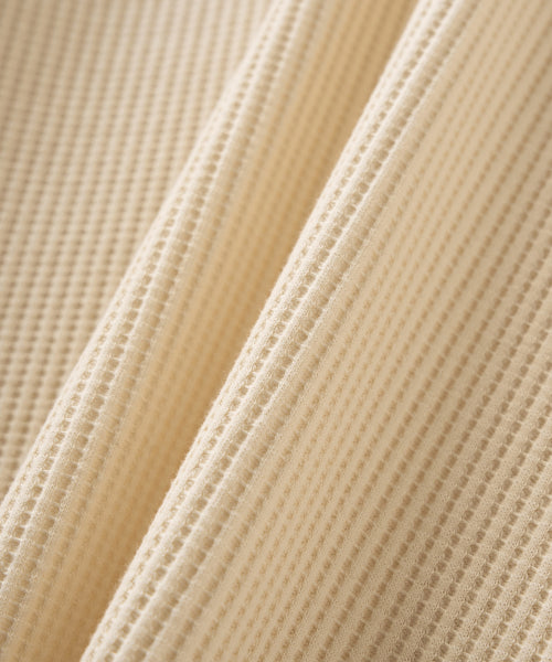 Half Button Waffle Hoodie Cream