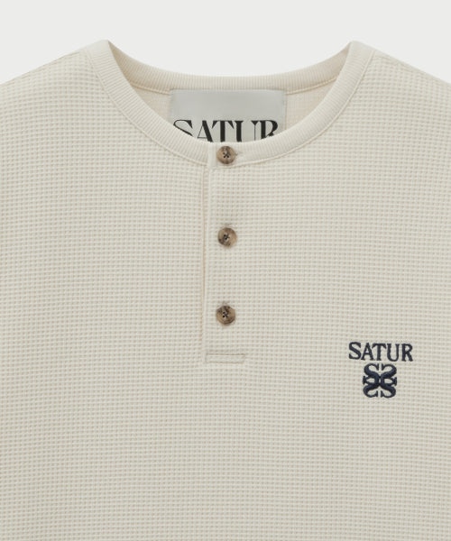 Waffle Henry Neck T-shirt Cream