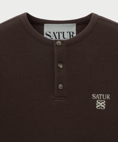 Waffle Henry Neck T-shirt Brown
