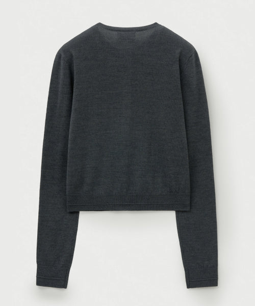 (W) Loren Basic Crew Neck Fine Cardigan Charcoal