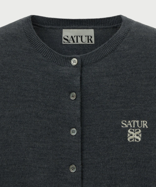 (W) Loren Basic Crew Neck Fine Cardigan Charcoal