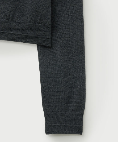 (W) Loren Basic Crew Neck Fine Cardigan Charcoal