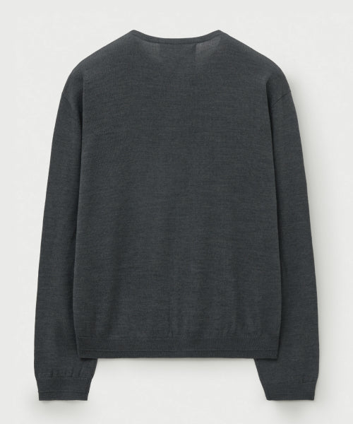 Loren Basic Crew Neck Fine Cardigan Charcoal