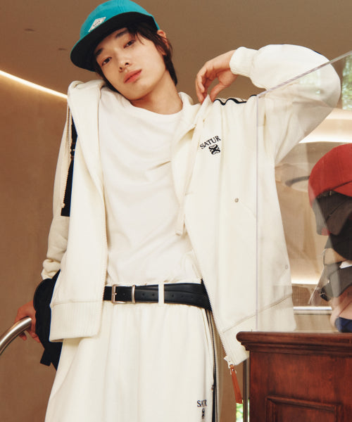 Lawton Loose Fit Hood Zip-up Cream Black