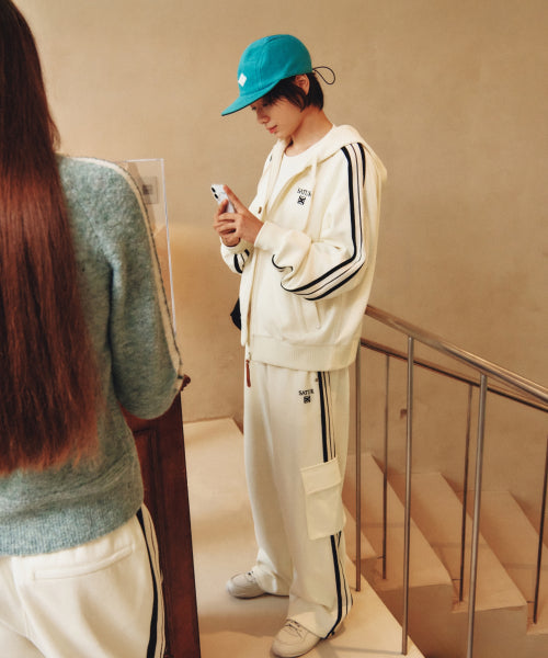 Lawton Loose Fit Hood Zip-up Cream Black