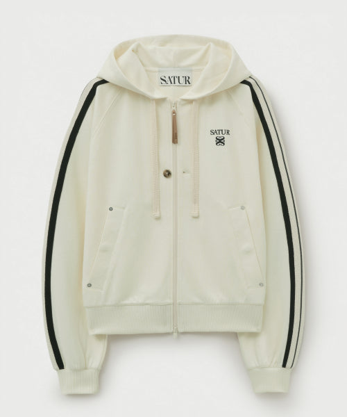 Lawton Loose Fit Hood Zip-up Cream Black