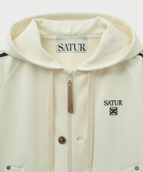 Lawton Loose Fit Hood Zip-up Cream Black