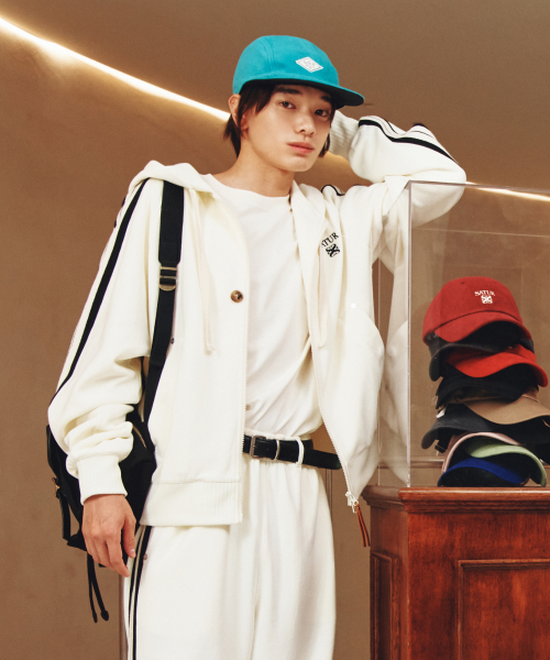 Lawton Loose Fit Hood Zip-up Cream Black