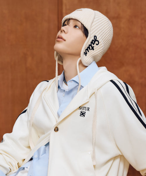 Lawton Loose Fit Hood Zip-up Cream Black