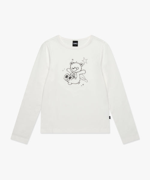 WM DOODLE BEAR LONG SLV TEE white