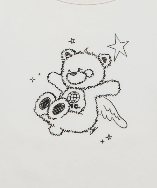WM DOODLE BEAR LONG SLV TEE white