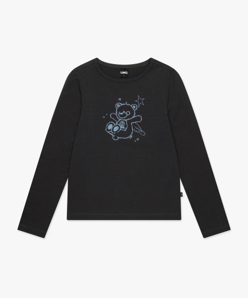 WM DOODLE BEAR LONG SLV TEE charcoal