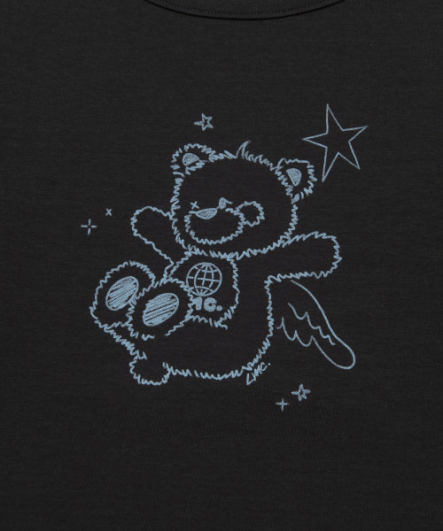 WM DOODLE BEAR LONG SLV TEE charcoal