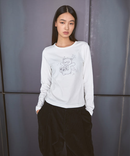 WM DOODLE BEAR LONG SLV TEE black