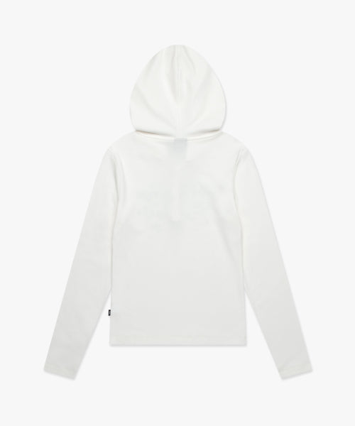 WM BUTTON HOODED LONG SLV TEE white