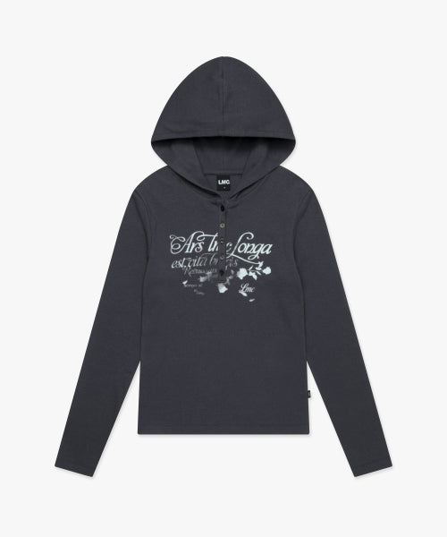 WM BUTTON HOODED LONG SLV TEE charcoal