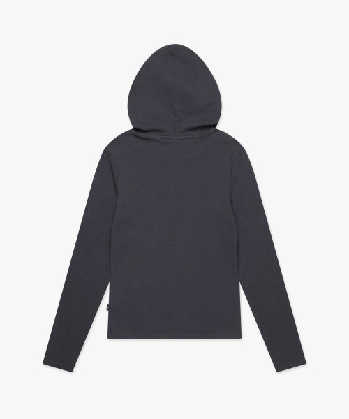 WM BUTTON HOODED LONG SLV TEE charcoal