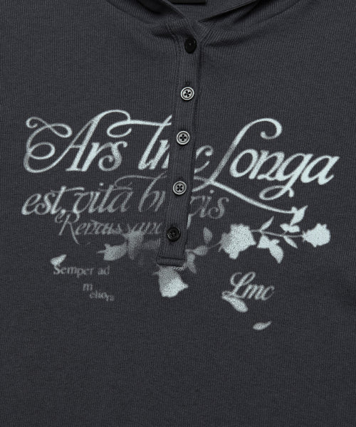 WM BUTTON HOODED LONG SLV TEE charcoal