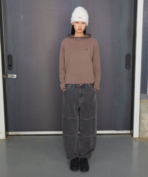 CNTRST ST DOUBLE KNEE DENIM PANTS black