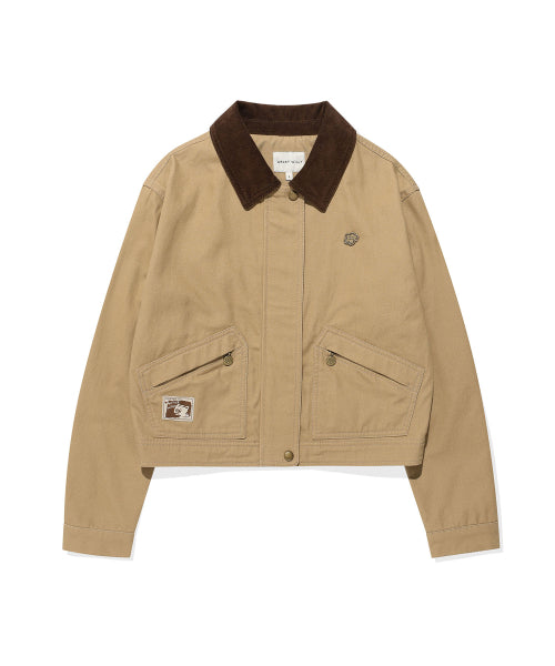 Women's Collar Color Washing Cotton Jacket Beige