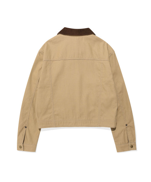 Women's Collar Color Washing Cotton Jacket Beige