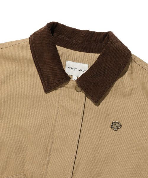 Women's Collar Color Washing Cotton Jacket Beige