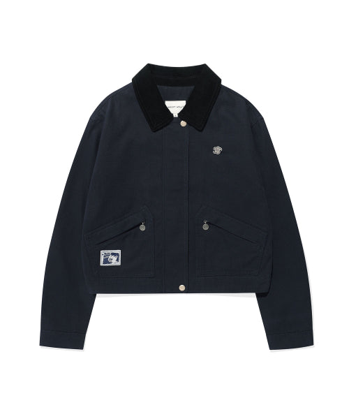 Women's Collar Color Washing Cotton Jacket Navy